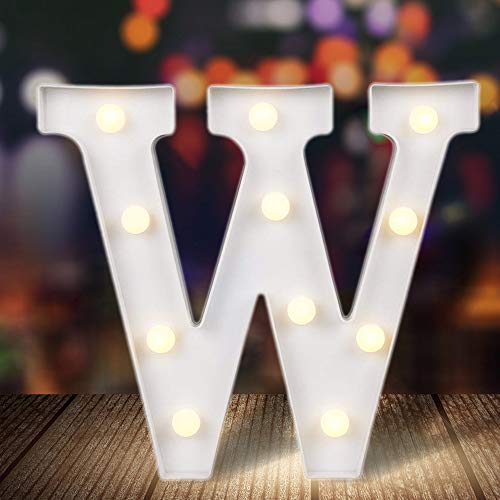 ODISTAR LED Light Up Marquee Letters, Battery Powered Sign Letter 26 Alphabet with Lights for Wedding Engagement Birthday Party Table Decoration bar Christmas Night Home,9’’, White (W)