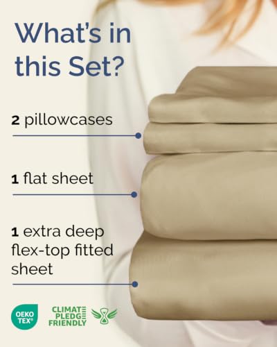 Image of Flex Top Split Head King Sheet Set - 4 Piece Extra Deep Sheets - Beige