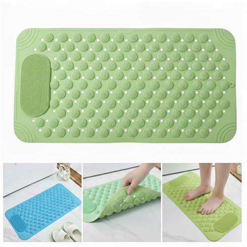 Image of Charge -X Anti Slip Bath Mat with Foot Scrubber for Bathroom | 2-in-1 Silicone Shower Mat with Suction Cups & Drainage Holes | Deep Cleaning Foot Scrubber Massage Mat (70 x 35 cm) Green