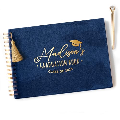 Image of Personalized Graduation Guest Book Photo Album - Custom Scrapbook to Sign with Polaroid Instax Photos - Fits 4x6 or 5x7 Pictures - Grad Party Sign-In Book (Navy, Large - 11.7x8.3 inch)