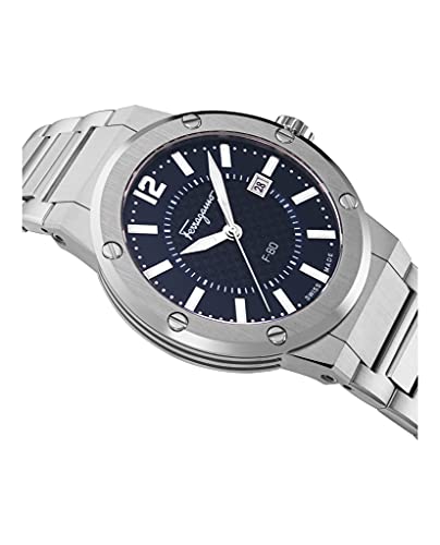 Ferragamo F-80 Collection Luxury Mens Watch Timepieces with a Stainless Steel Bracelet and Case Featuring a Blue Dial3