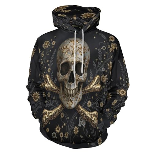 Sweat à capuche imprimé 3D crâne gothique unisexe noir avec poches pull original