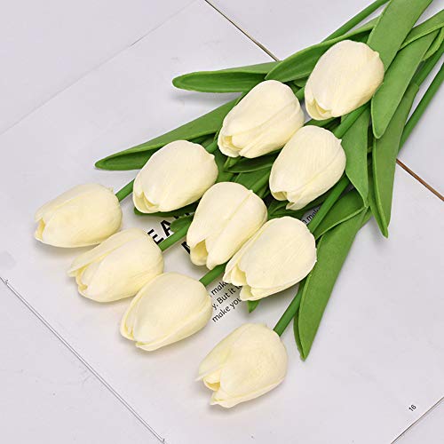 SoulQool - Bouquet di tulipani artificiali in lattice, 10 pezzi, 28 pezzi, in finto lattice, per bouquet da sposa, per casa, giardino, feste, decorazione floreale (beige-10 pezzi)
