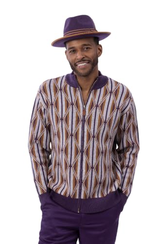 Men's Zip-Up Sweater with Geometric Diamond Pattern - SW 105