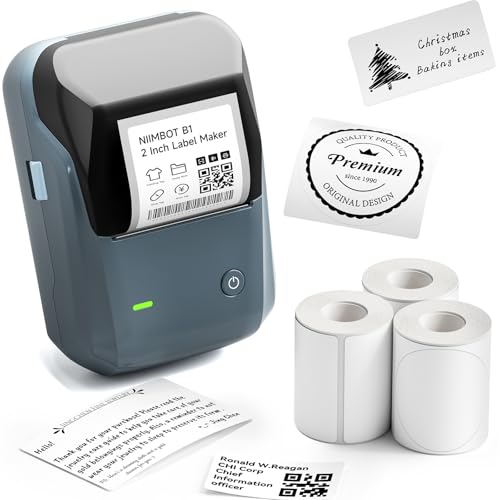 NIIMBOT B1 Bluetooth Label Maker, Thermal Label Printer,Wide Waterproof Label,Versatile APP, 2-inch Portable Label Maker Machine for Clothing,Spice, Address, Barcode,Retail,School,with 3 Roll Label NIIMBOT B1 Bluetooth Label Maker, Thermal Label Printer,Wide Waterproof Label,Versatile APP, 2-inch Portable Label Maker Machine for Clothing,Spice, Address, Barcode,Retail,School,with 3 Roll Label