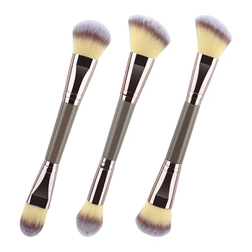 3 Pinceaux À Poudre Libre À Deux Têtes, Pinceaux Réparateurs Doux, Outils De Beauté Du Visage, Adaptés Au Fard À Joues, Au Fond De Teint Liquide Et À La Brillance Élevée.