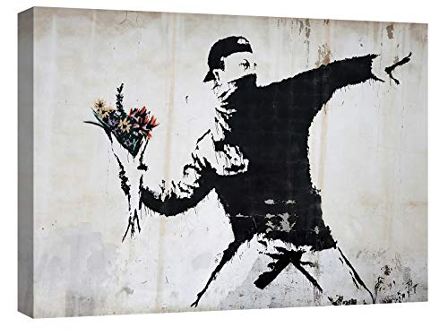 canvashop Quadri Moderni Banksy Lanciatore Di Fiori Cm 70X50 Quadro Stampe Su Tela Canvas Da Parete Soggiorno Rage Flower Thrower Bansky