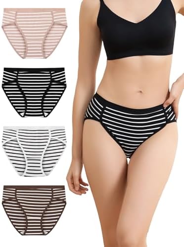 Women Cotton Cheeky Underwear - French High Cut Striped Panties