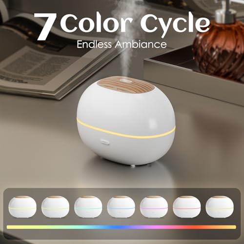 White Oval Aromatherapy Essential Oil Diffuser with 7-Color LED Lights and Automatic Shut-Off, Home Ultrasonic, 100ml Samll Essential Oil Diffuser - White
