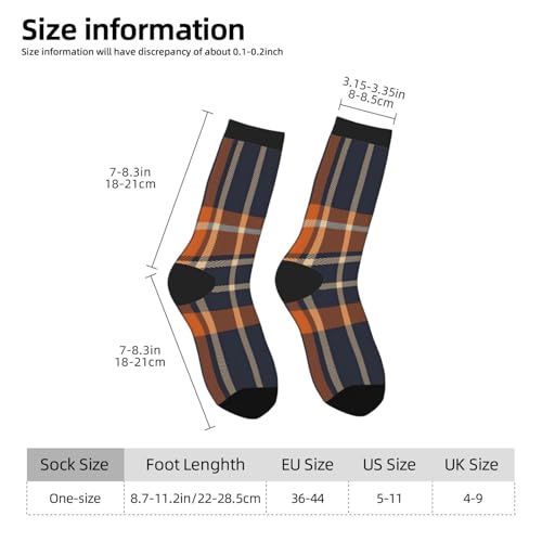 Navy Blue And Orange Plaid High Ankle Crew Socks Casual Mid Calf Dress Socks Long Tube Socks For Men Women4