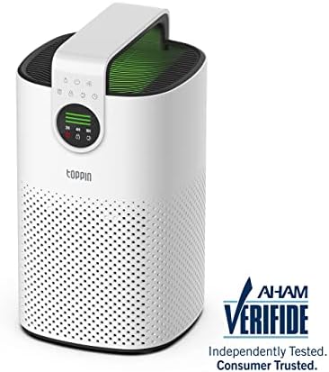TOPPIN HEPA Air Purifier for Home Bedroom up to 473.6 ft² with Fragrance Sponge, Child Lock, 3 Fan Speeds, H13 True HEPA Filter for 99.97% Pollen, Allergies, Pets Hair, Dander, Dust