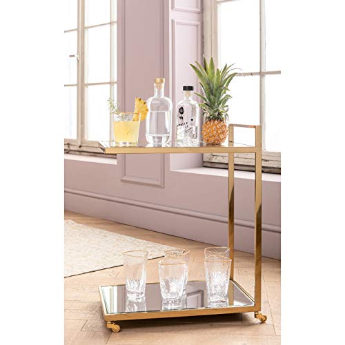 Foto von Kare Design Servierwagen Classy, Getränkewagen, Barwagen, Rollwagen, Serviertisch, Tischplatte aus Glas, zwei Ablagemöglichkeiten, Wohnzimmer, Gold (H/B/T) 64x50x33cm