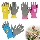 3 Paar Gartenhandschuhe für Kinder 3-5 Jahre, Kinder Arbeitshandschuhe Kinderhandschuhe Verschleißfeste Rutschfeste Schutzhandschuhe Gartenhandschuhe Gummihandschuhe für Gartenarbeit Junge Mädchen