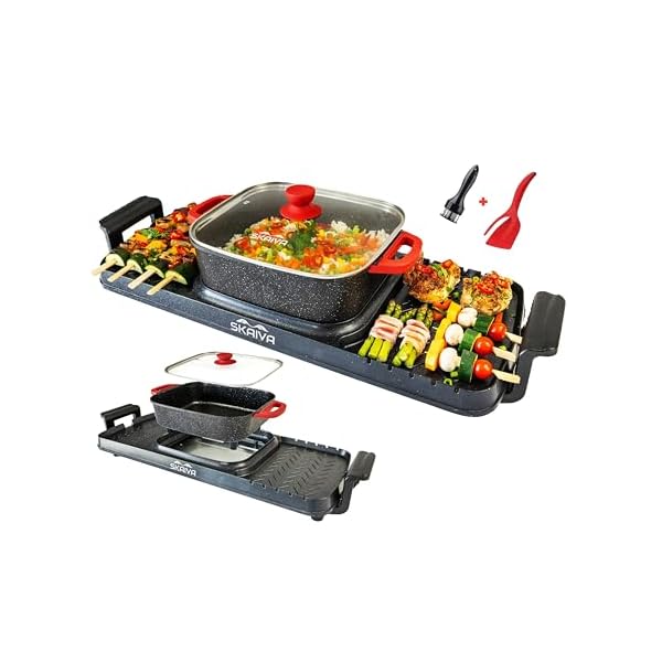 SKAIVA Electric Hot Pot with Grill 2 in 1 Detachable Shabu Shabu Hot pot Electric Indoor Korean BBQ Grill, Smokeless Non-Stick KBBQ Hotpot Grill Combo (Medium) STEAMER NOT INCLUDED