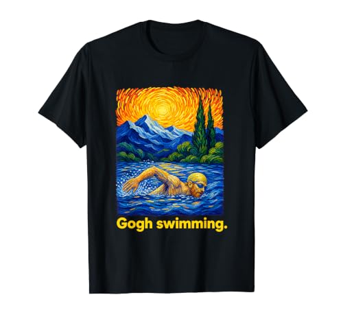 Painterly Swimmer Open Water Mountain Art T�V���c