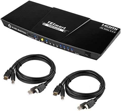 TESmart 4 Port HDMI KVM Switch 4K Ultra HD 3840x2160@30Hz | 4x1 KVM Switcher 4 PC 1 Monitor with 2x1.5m KVM Cables Supports USB 2.0 Devices Controls up to 4 Computers/Servers/DVR-Matte Black