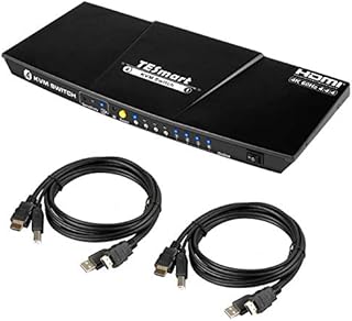 TESmart 4 Port HDMI KVM Switch 4K Ultra HD 3840x2160@30Hz | 4x1 KVM Switcher 4 PC 1 Monitor with 2x1.5m KVM Cables Supports USB 2.0 Devices Controls up to 4 Computers/Servers/DVR-Matte Black