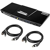 TESmart 4x1 HDMI KVM Switch 4K@60Hz 4:4:4 Ultra HD | 4 Port KVM Switcher 4 in 1 out with 2 pcs of 1.5 m KVM Cables Supports USB 2.0 Devices Control up to 4 computers/servers/DVR-Matt Black