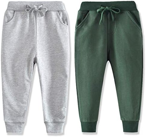 Eleven's Kingdom Toddler Boys Jogger Pants 2T Sweatpants Boys Cotton Drawstring Elastic Waist 2T Joggers 2 Pack Grey/Green 2T