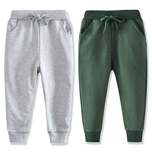Eleven's Kingdom Toddler Boys Jogger Pants 2T Sweatpants Boys Cotton Drawstring Elastic Waist 2T Joggers 2 Pack Grey/Green 2T #TOP24