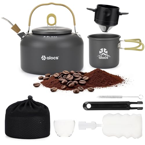 Alocs 2.3L Camping Coffee Pot Set Portable Kettle with Pour Over Kit & Mug