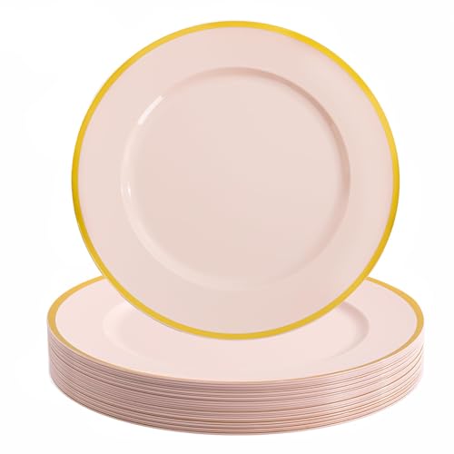 WDF 25Pack Pink Charger Plates - 12Inch Pink Chargers for Dinner Plates - Heavy Duty Plastic Chargers for Baby Shower/Bridal Shower/Wedding/Party/Tabletop Decor