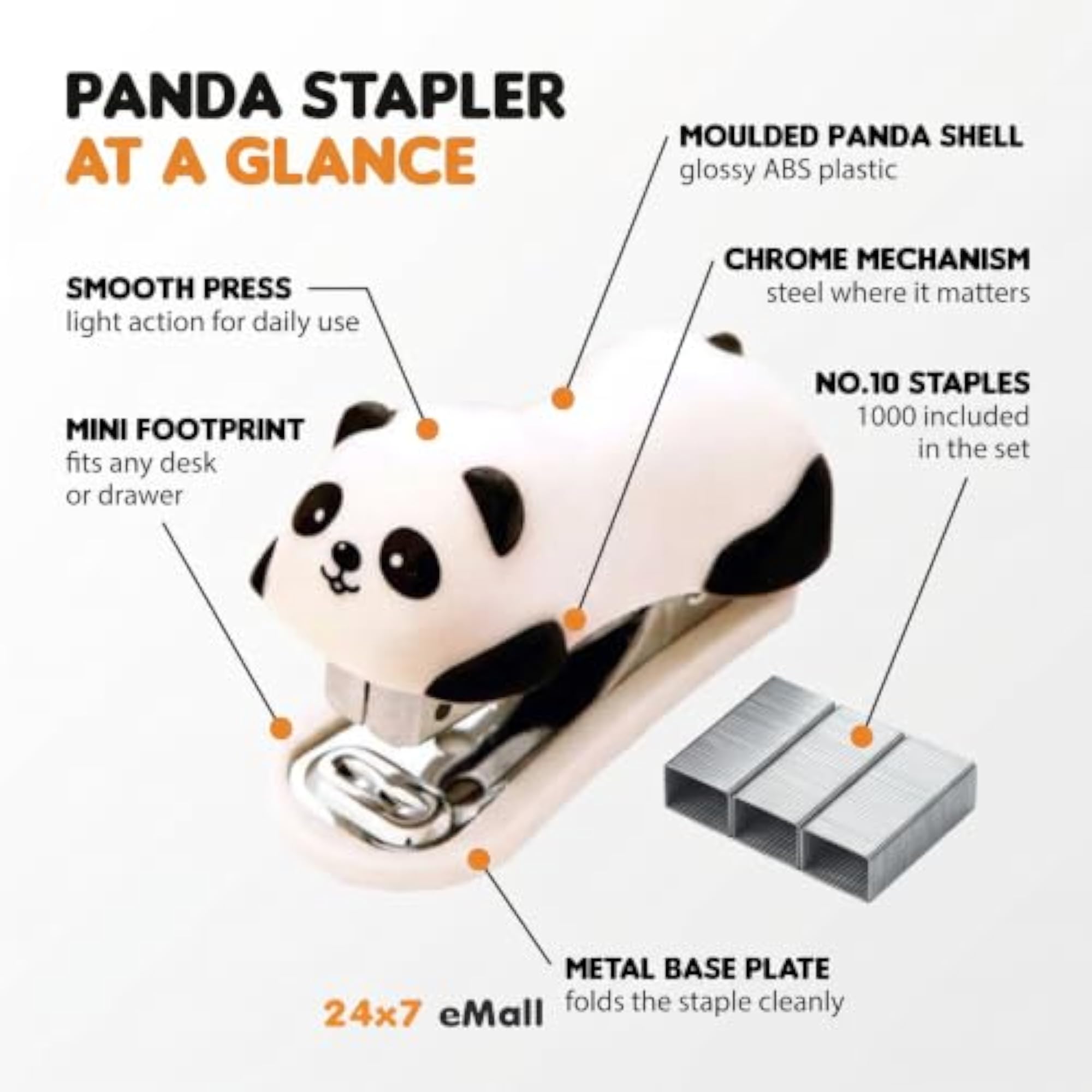 Panda Cartoon Desktop Stapler with 1000 Staples