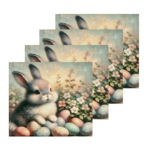 YANENDIE Cute Easter Bunny Washcloths Towels, Highly Absorbent and Soft Cotton Face Cloths, 4 Pack Quick Dry Wash Cloths - 12 X 12 Inches
