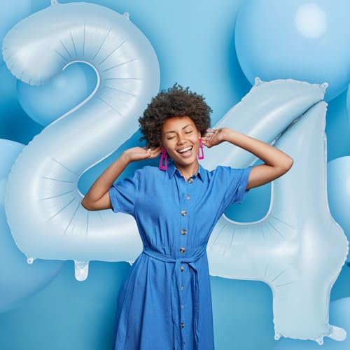 Image of Light Blue Number 4 Balloon, 40 Inch Big Large Foil Number Balloons, Giant Mylar Number 4 Balloons for 4 Year old Birthday Baby Party Decorations Supplies Anniversary