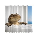 REZHOCH Funny Tyrannosaurus Rex Shower Curtain 72x72 Inch Cute Animal in Bathtub Home Bathroom Decor Minimalist White Modern Art Waterproof Fabric Contemporary Gift Bath Set with Hooks