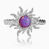 SHASIGI Tangled Rapunzel Spinning Sun Purple Opal Flower Princesses Movie Rings for Women Sundrop Accessories Charm Twist Open Plated Silver Princess Ring Gifts Jewelry