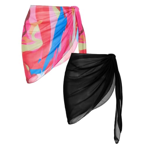 Image of Ekouaer 2 Pieces Women Beach Sarongs Sheer Cover Ups Chiffon Bikini Wrap Skirt for Swimwear S-XXL