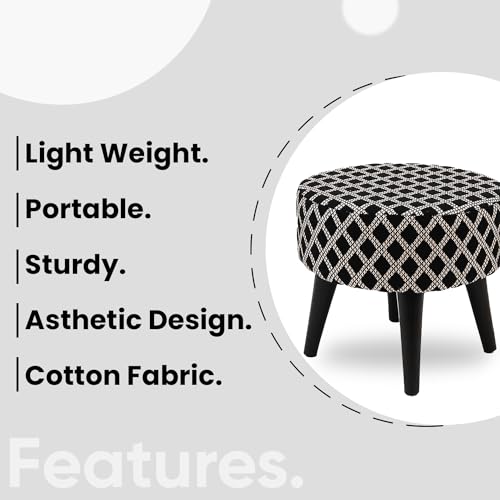 Image of Stool Ottoman Pouffes for Living Room, Kitchen, Home, Office Furniture with Soft Cotton Canva Cushion Mudda Footrest Stool for Chair Sofa Bed Dressing, Decor Black (14 Inch Pack of 2)