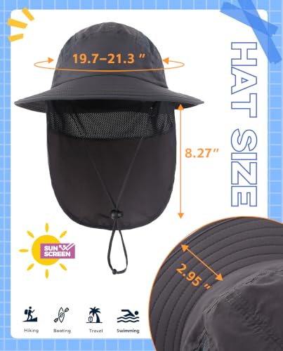 Image of Home Prefer UPF 50+ Boys Sun Hat with Neck Flap Wide Brim Summer Beach Bucket Hat for Boys Girls Toddler Kids Safari Hat