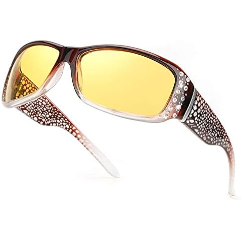 IGnaef Night-Driving Glasses Anti-glare Fashion Design Eyewear Classic Polarized HD Night Vision Glasses for Women UV400 Protection (Brownyellow) Cover