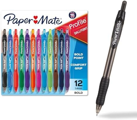 Paper Mate Profile Retractable Ballpoint Pens – 1.4mm, assorted colors (144 count)