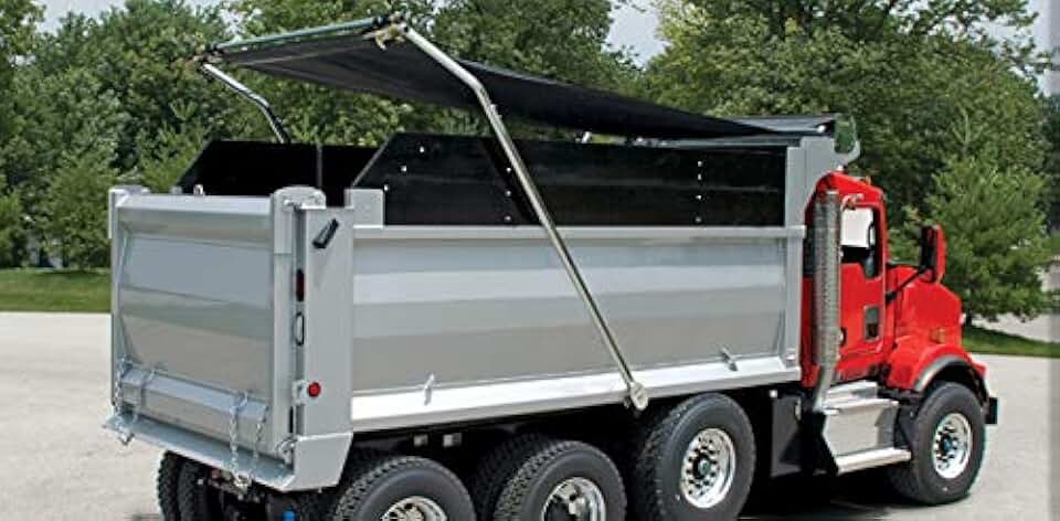 Mytee Products 7' x 18' Black Asphalt Vinyl Dump Truck Tarp with Double Pocket &amp; Grommets - 18Oz Vinyl Waterproof Dump Trailer Tarp to Prevent Load Spillage During Transportation