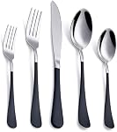Ensemble d'argenterie noir 20 Pièces en acier inoxydable Flatware Noir Poignée Service de coutellerie pour 4 Couteau fourche miroir de finition lave-vaisselle coffre
