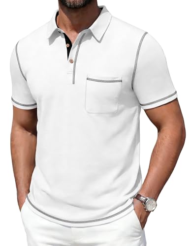 Image of Mens Polo Shirts Short Sleeve Casual Summer Lightweight Cotton Golf Polo Shirts with Pocket