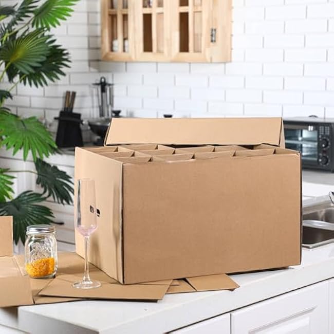 2 Pack Wine Glass Moving Boxes Kitchen Moving Boxes with Handle Kitchen Kit with Lid for Dish Glassware (20 x 15 x 12 Inch,Brown)