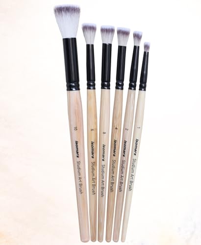 Image of Isomars Studium Flat Blending Brush Set of 6 for Artists - Professional Paint Brushes for Blending & Smooth Transitions - Ideal for Watercolor, Acrylic & Oil Painting - Sizes 1, 2, 4, 6, 8, 10