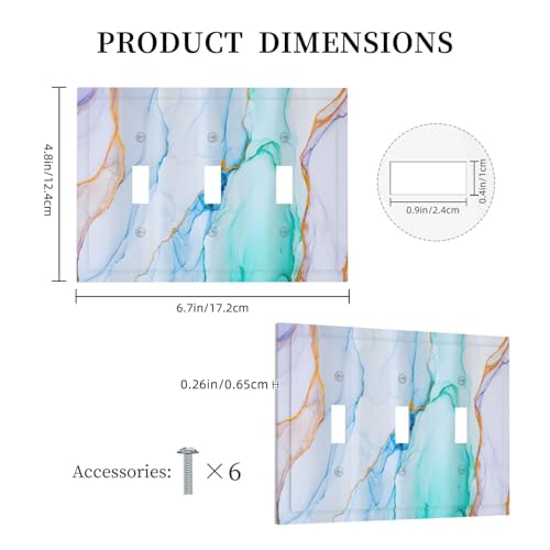 Decorative Light Switch Plate Covers Modern Ink Blue Green Marble Texure 3 Gang Light Switch Cover Plate Triple Toggle Wall Plate Switch Plate Cover for Kitchen Bathroom Home Decor