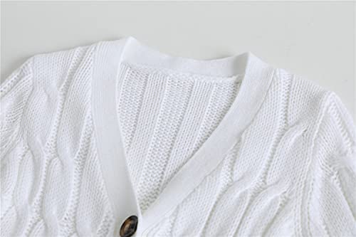 Ebifin Kids Girls Cardigan Sweater Button Knit Long Cardigan Sweaters Coat With Pockets 4-15 Years A-White #TOP3