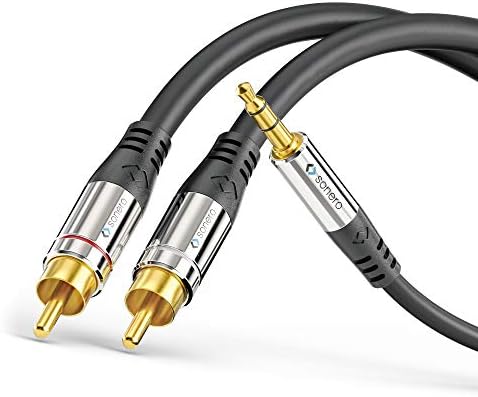 Sonero Premium kabel adaptera audio, 2,00 m, jack 3,5 mm na 2 x wtyk cinch, pozłacane styki, czarny