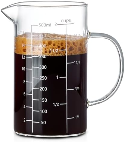 500ML 2 CUP Glass Liquid Measuring Cup With Handle, High Borosilicate Glass Three Scales (OZ, Cup, ML/CC) for Kitchen or Restaurant, V-Shaped Spout Glass Measuring Beaker, Easy To Read - Thumbnail 2