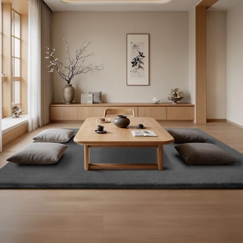ラグマット カーペット 160x230cm 全厚約2cm 滑り止め付 洗えるラグ 抗菌 ふわっと手触り 防音絨毯 オールシーズ おしゃれな北欧風シャギーラグ 極厚ウレタンフォーム10mm 寝室、リビングルーム用のふわふわラグ、ダークグレー