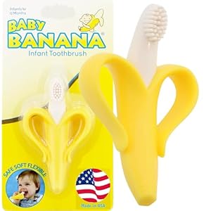 The Original Baby Banana Toothbrush Teether Toy, for Babies Infants Toddlers; USA Family-Owned Business; Teething Relief for Sore Gums, Massaging Soothing; Safest Food Grade Silicone