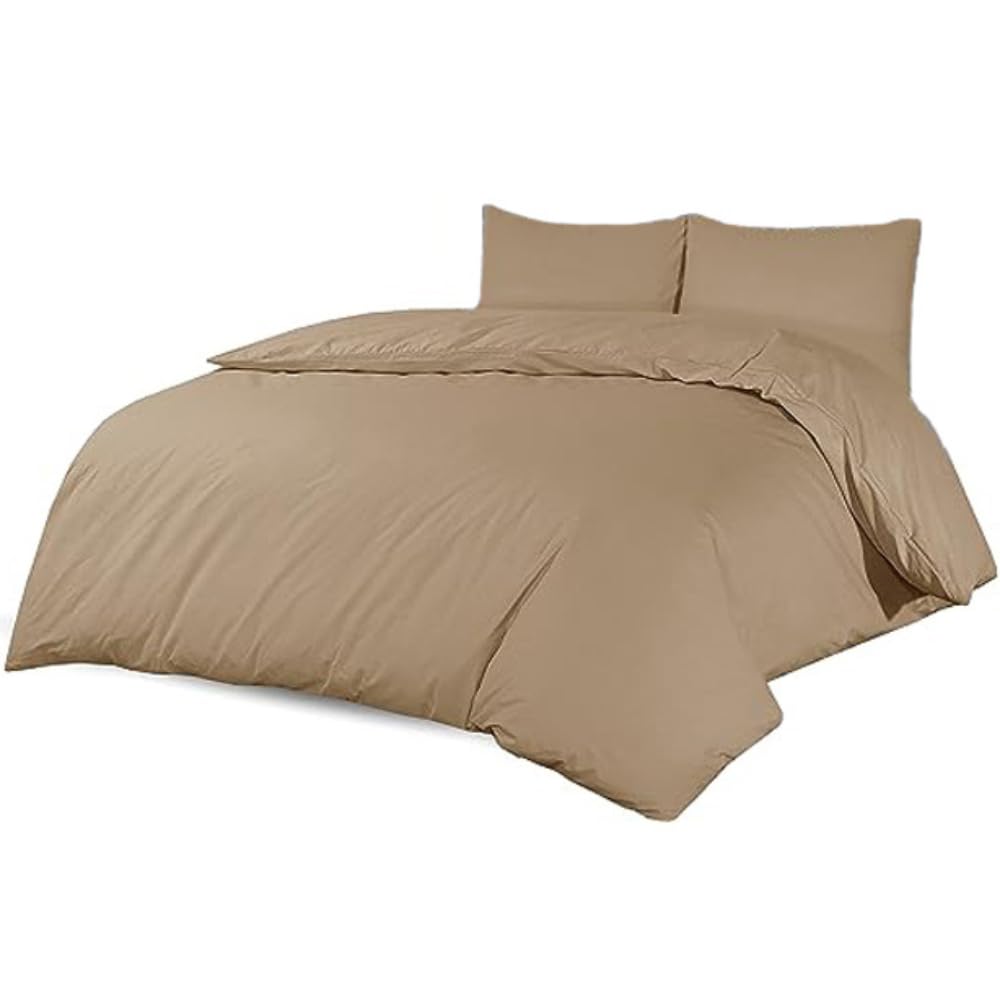 Laam linen Luxurious Duvet Cover Bedding Set 100% Long Staple Soft Cotton Duvet Set with Easy Closure Egyptian Cotton Duvet Set with Pillow Cases (Brown, Single)