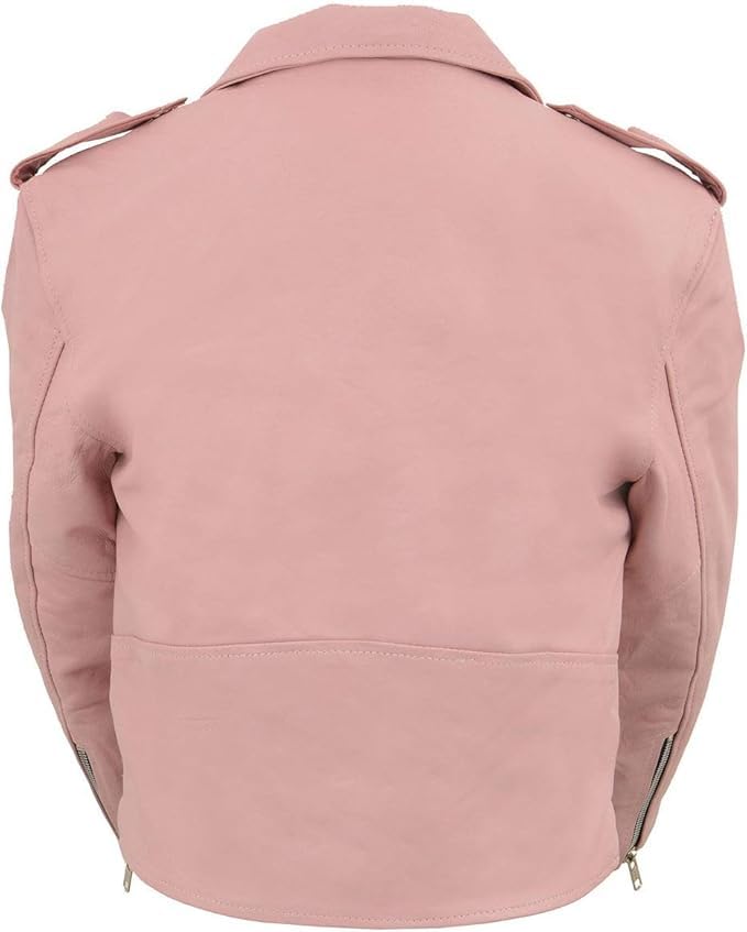 Kids Pink & Black Traditional Style Motorcycle Biker Faux Leather Jacket2