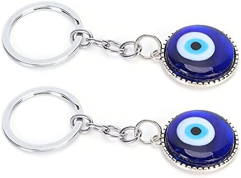 Folany 2Pcs Turkish Blue Evil Eye Keychain, Pendants Crafting Glass Keychain with Keyring, Hanging Ornament Jewelry Accessories Amulet for Good Luck, Blue, average size
